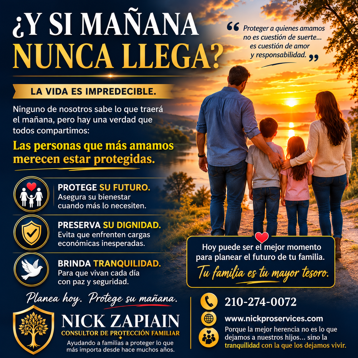 Spanish-language family protection and insurance advertisement