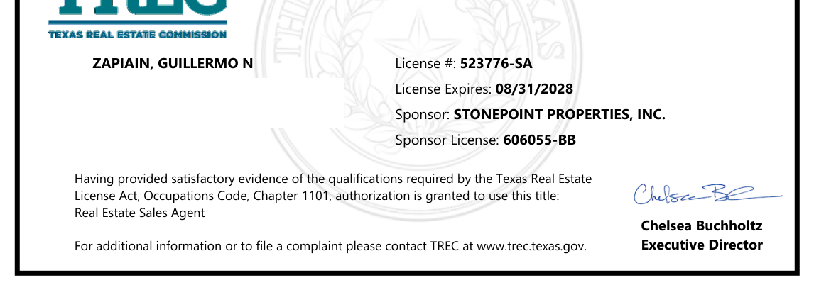 TREC license certificate