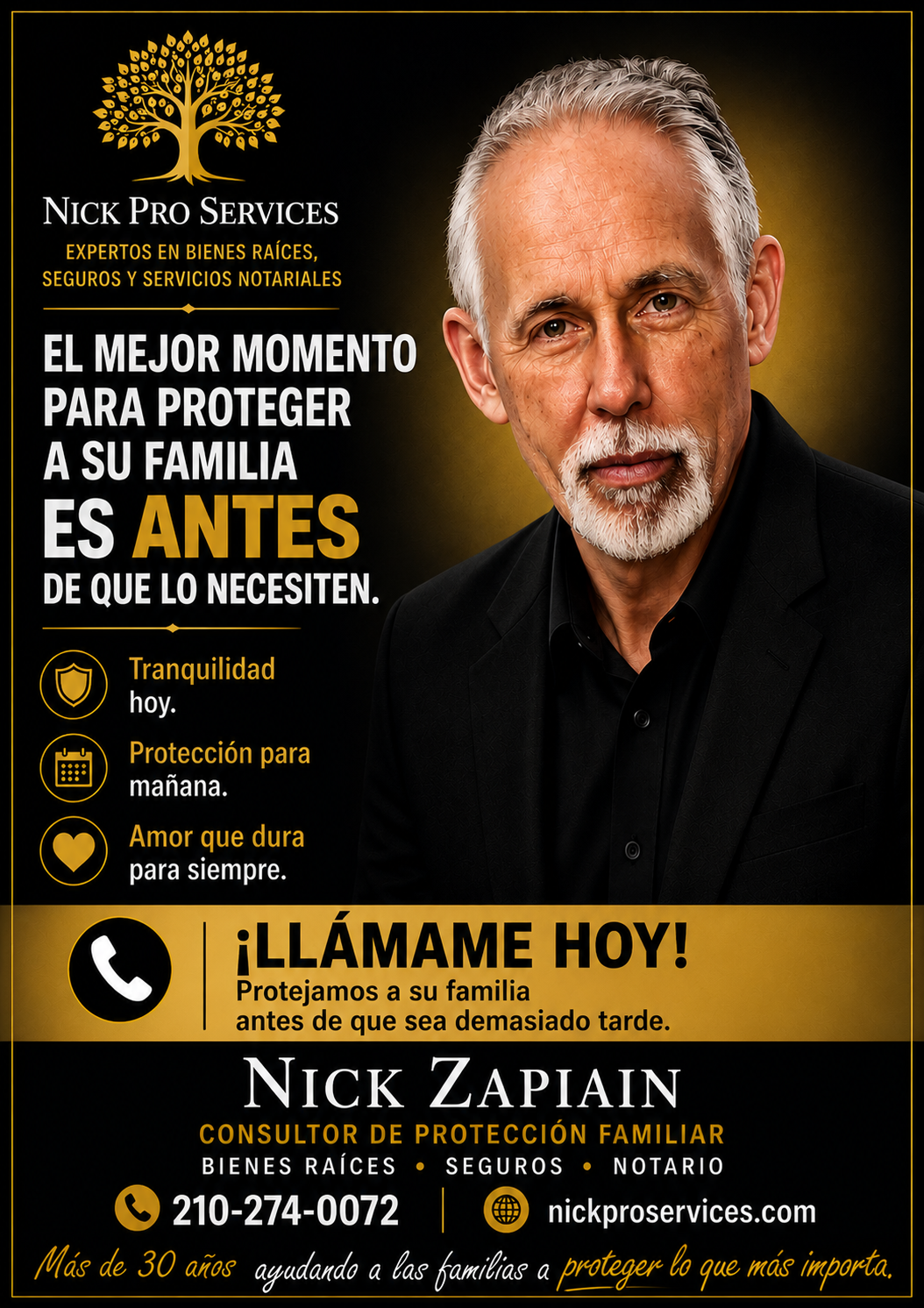 Spanish-language family financial protection advertisement about planning after a family loss